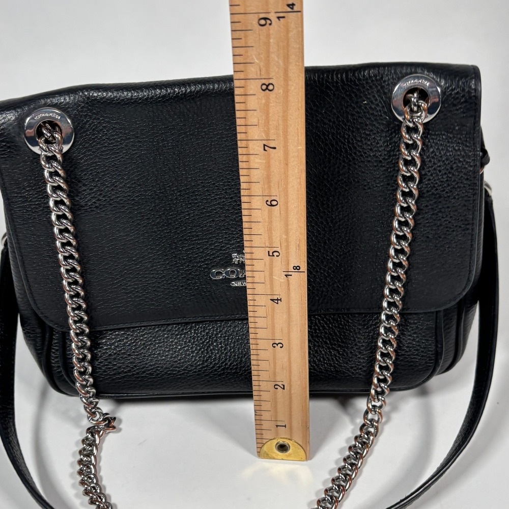 Coach Black Leather Shoulder Bag with Silver Chain - Picture 6 of 7